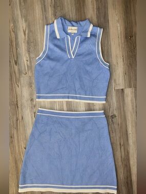 Women’s Freshman 1996 Blue White Skirt Sleeve Top Set M Medium